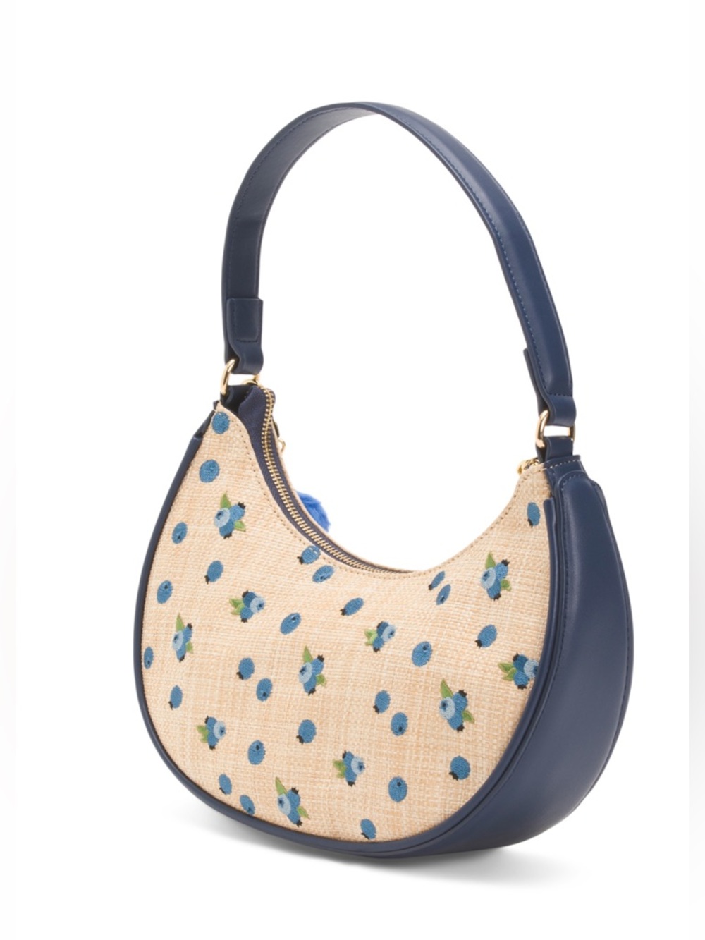 Betsey Johnson Beige & Blue Floral Pom-Pom Shoulder Bag - Picture 4 of 4